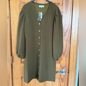 NWT Madewell Long Sleeve Olive Dress, Size Large